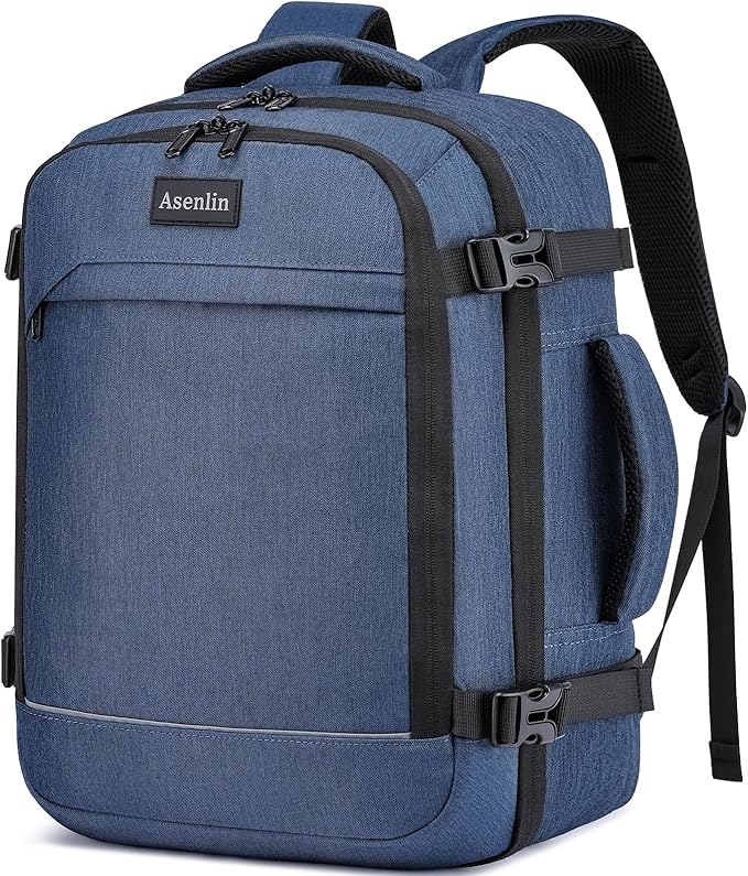 Asenlin Travel Backpack for Women Men,Flight Approved Carry On Luggage 40L Water Resistant Business Laptop Backpacks Fits TSA 17.3 Inch Computer College Weekender Outdoor Hiking-Blue