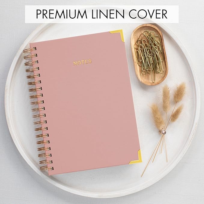 Aesthetic Thick Spiral Notebook Journal For Women in B5 Format - Stylish Linen Hardcover College Ruled Note Book w 300 Lined Pages - Cute Supplies For Bible Study & Staying Organized at Work or School