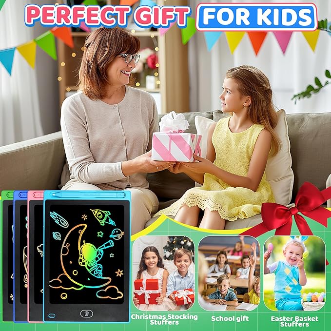 8 Pack LCD Writing Tablet for Kid, 8.5 Inch Doodle Writing Board Drawing Pad, Airplane Travel Activities Quiet Calm Down Classroom Learning Toy for Boy Girl Age 3 4 5 6 7 8 Easter Basket Stuffer