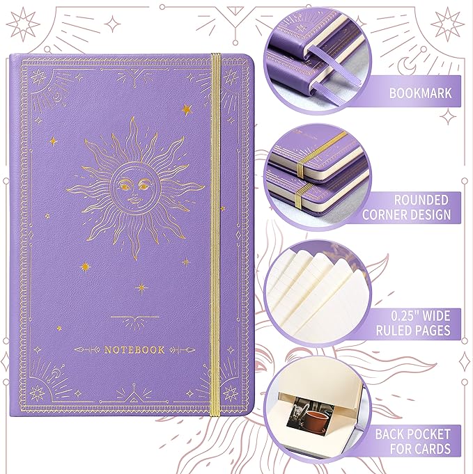 Artfan Ruled Notebook/Journal – Premium Thick Paper Faux Leather Classic Writing Notebook with Pocket + Page Dividers Gifts, Banded, Large, 144 Pages, Hard Cover, Lined (5.8 x 8.4) - Purple