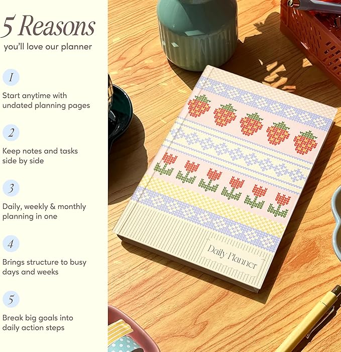 Notcoy Undated Daily Planner and Notebook, Aesthetic Hardcover Productivity Planner with To-Do List, Habit Tracker, Weekly & Monthly Views - Warm Fuzzies