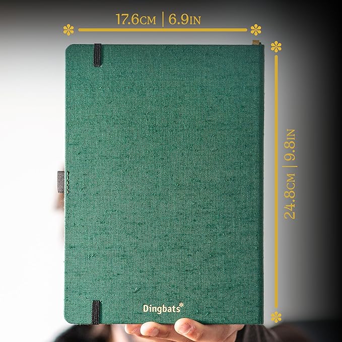 Dingbats* Pro Dotted Large B5 Notebook - Textile Cover, Thread-Bound Writing Journal - for Work, Travel - Pocket, Elastic Closure, Bookmark