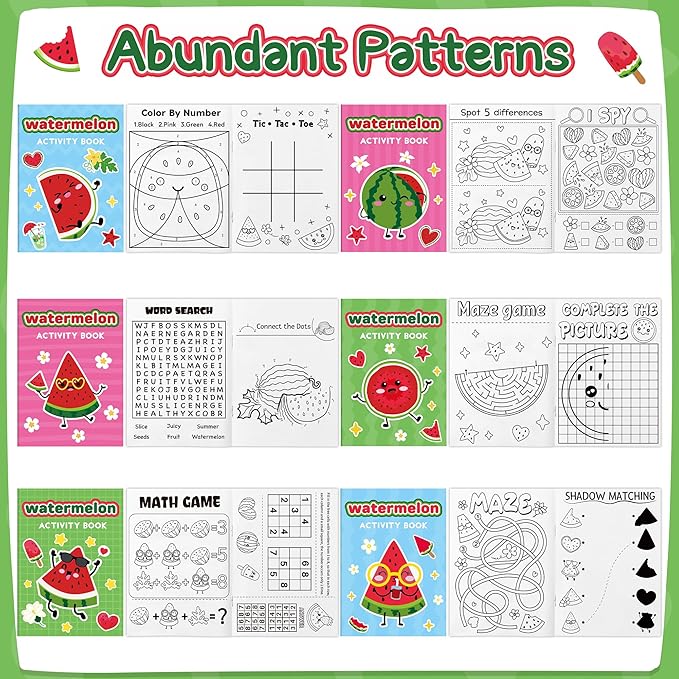 JAPBOR Watermelon Activity Coloring Books - 24PCS Mini Fruit Color Activities Book Bulk for Party Favor, Summer Watermelons Small DIY Colour Pages for Birthday Gifts Class Drawing Painting Games