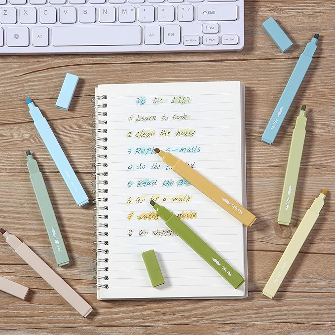Mr. Pen- Aesthetic Highlighters No Bleed, 8 Pack, Natural Vintage, Chisel Tip, Cute Highlighters Assorted Colors for Journaling, Highlighting, Underlining, Fast Dry, Back to School Supplies