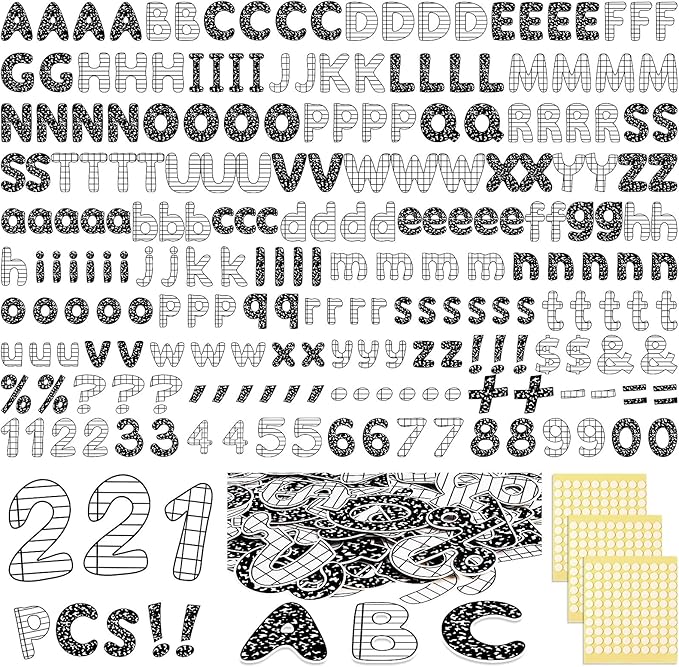 221 Pcs Composition Notebook Bulletin Board Letters, Round Alphabet Number Punctuation Symbol Combo Letter Cutouts, Black and White Classroom Decor for Summer School Chalkboard Poster Wall