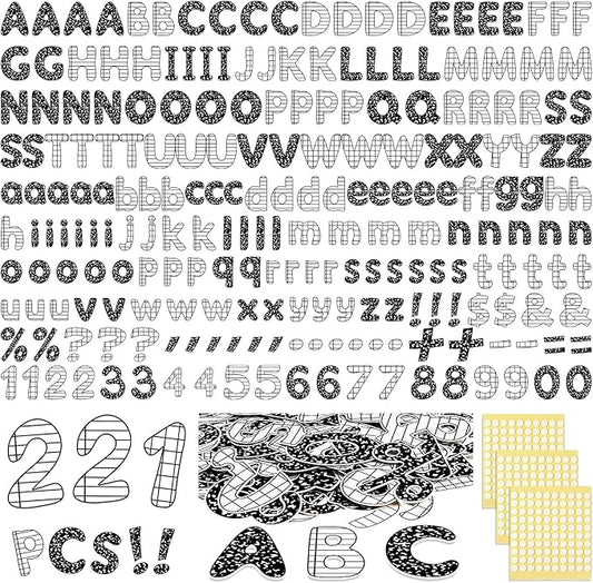 221 Pcs Composition Notebook Bulletin Board Letters, Round Alphabet Number Punctuation Symbol Combo Letter Cutouts, Black and White Classroom Decor for Summer School Chalkboard Poster Wall