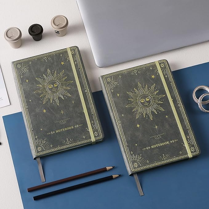 Artfan Ruled Notebook/Journal – Premium Thick Paper Faux Leather Classic Writing Notebook with Pocket + Page Dividers Gifts, Banded, Large, 144 Pages, Hard Cover, Lined (5.8''x 8.4'') - Dark Gray