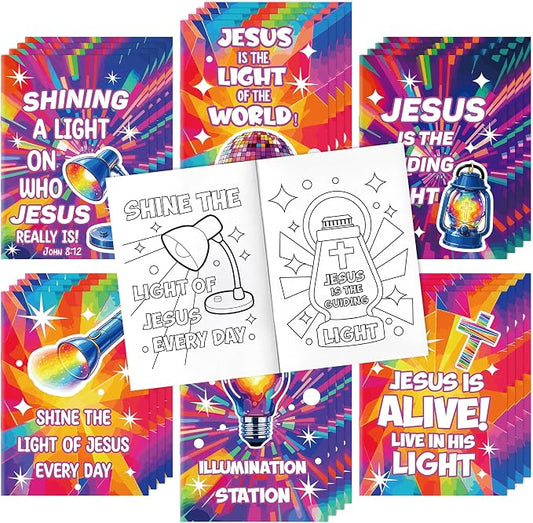 Dvbonike 24Pcs VBS Religious Coloring Books Illumination Station DIY Pages | Jesus is The Light of The World, Christian Party Favor, Color-in Booklet Bulk, Sunday School Supplies, Classroom Reward, Gift