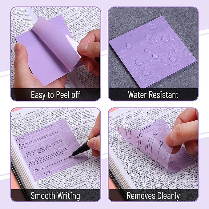 Mr. Pen- Transparent Sticky Notes, 3" x 3", 12 Pads, 600 Sheets, See Through Self-Adhesive Notes for Bible Journaling and Studying, Water-Resistant, Easy to Peel, Clean Removal