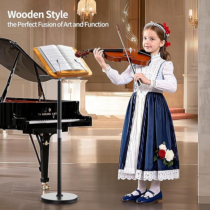 NAMON Floor Book Stand for Reading, 100% Solid Wood, Height Adjustable 16.5"-51", Floor Reading Stand with Page Clip for Cookbooks, Sheet Music (Stationary / 2-in-1, 11.8" x 16.5")