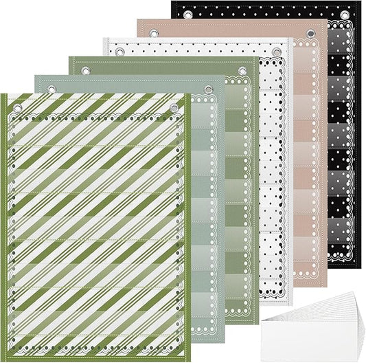 Gueevin 6 Set Magnetic Pocket Chart with 5 Clear Pockets and 30 Dry Erase Cards Painted Classroom Schedule Pocket Chart for Whiteboard Class Demonstrations(Neutral Color,Mixed Pattern)