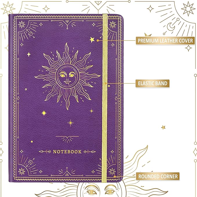 Artfan Ruled Notebook/Journal – Premium Thick Paper Faux Leather Classic Writing Notebook with Pocket + Page Dividers Gifts, Banded, Large, 144 Pages, Hard Cover, Lined (5.8''x 8.4'') - Purple
