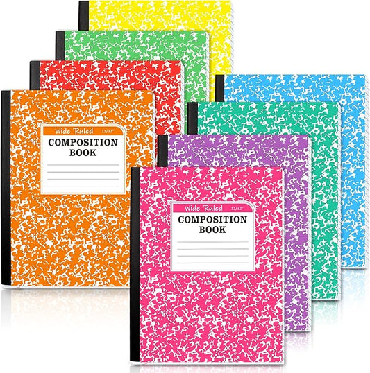 feela Composition Notebook, 8 Pack 8 Pastel Colors Wide Ruled Composition Books Bulk, Marble Cover Notepad Lined Cute Journal Notebooks for School Supplies Notes Taking Writing, 9.75 X 7.5 in