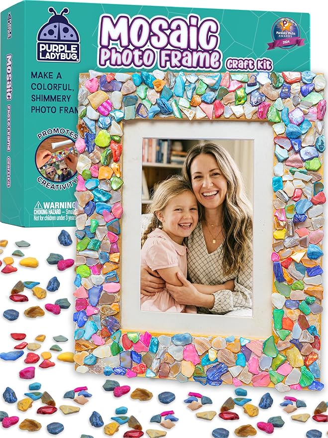 PURPLE LADYBUG DIY Mosaic Photo Frame Crafts for Girls 8-12 6-8 - Great Gift for Teens Tweens, Fun Craft Kit for Kids & Girl Birthday Gifts for 7 8 9 10 11 12 Years Old