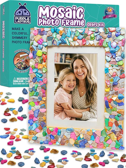 PURPLE LADYBUG DIY Mosaic Photo Frame Crafts for Girls 8-12 6-8 - Great Gift for Teens Tweens, Fun Craft Kit for Kids & Girl Birthday Gifts for 7 8 9 10 11 12 Years Old