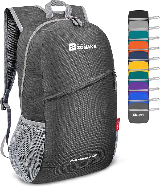 ZOMAKE Lightweight Packable Backpack 20L, Foldable Small Daypack for Hiking | Water Resistant Backpacks Day Bag for Travel Outdoor Camping Sport, Everyday Carry, Multi Compartment Storage(Medium Grey)