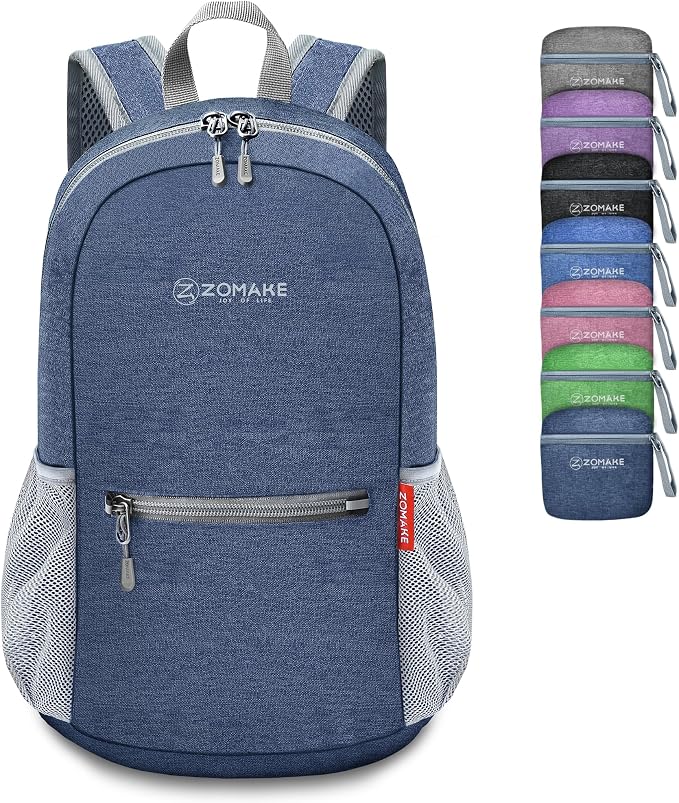 ZOMAKE Lightweight Packable Backpack, 10L Small Foldable Daypack for Hiking | Water Resistant Collapsible Backpacks for Women Men, Everyday Carry, Multi Compartment Storage,Adjustable Strap(Navy Blue A5)