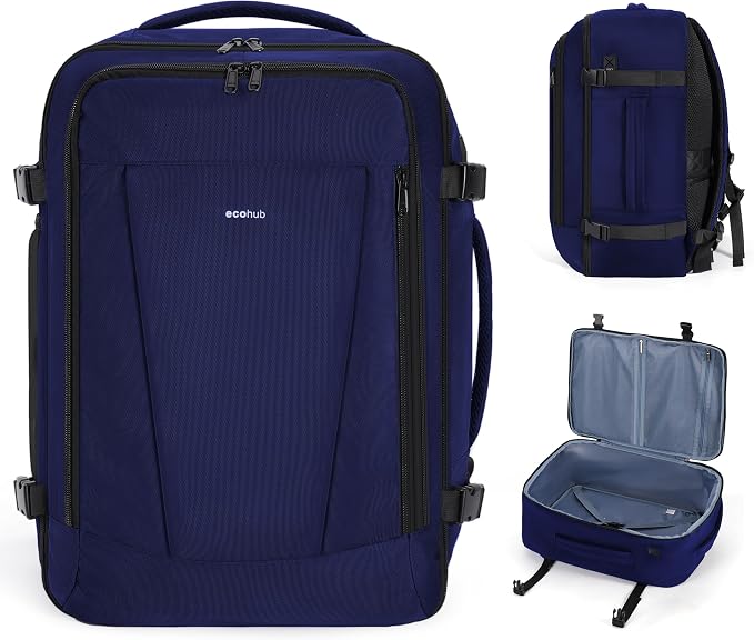 ECOHUB Extra Large Travel Backpack Carry on Backpack for Airplanes Blue | 19.5x13x8 Laptop Backpack TSA Friendly 30L Backpack fits 17.3" Computer Airplane Travel Essentials Water Resistant Back pack