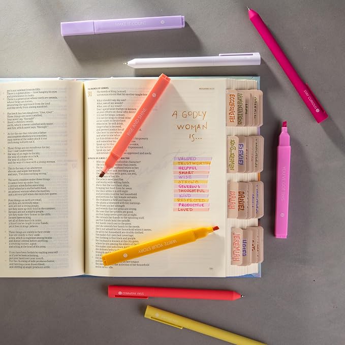 DIVERSEBEE Aesthetic Highlighters and Gel Pens, No Bleed (Inspire) | 8 Pack Colored Bible Highlighters, Assorted Colors Cute Journaling Pens, Bible Study Supplies, Bible Markers