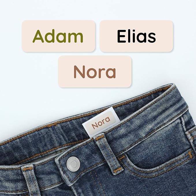TeddyLabels - Clothing Labels for Nursing Home (60) – Self-Adhesive Name Tags for Clothes and Personal Items. Personalized Labels for Daycare, Nursing Homes, and Laundry Use - Beige