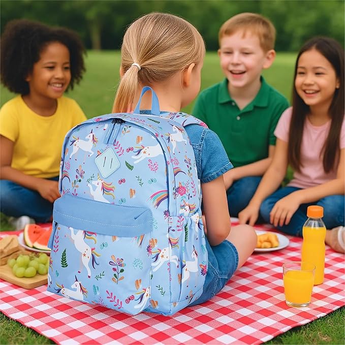 KK CRAFTS Preschool Backpack Kindergarten Little Kids Toddler Elementary School Backpacks for Boys and Girls with Chest Strap(15Inch, Blue Unicorn)