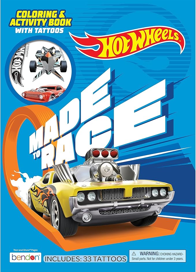 Bendon Hot Wheels 48 Page Coloring and Activity Book with Temporary Tattoos, 59068