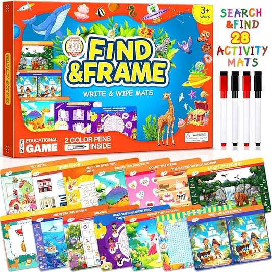 Search and Find Books for Kids 3-5, Reusable Preschool Learning Activities, Perfect Road Trip Essentials, Educational Toys, 28 PCS Busy Books for 3 4 5 6 Year Old Boys Girl Christmas Birthday Gifts