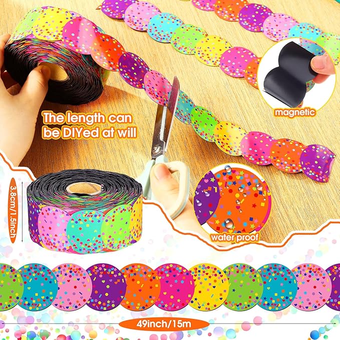 Fuyoooo 49 ft Colorful Confetti Magnetic Borders for Classroom Bulletin Board Borders Magnetic Whiteboard Classroom Strips Reusable Rolled Wall Trim for School Teacher Offices Chalkboard
