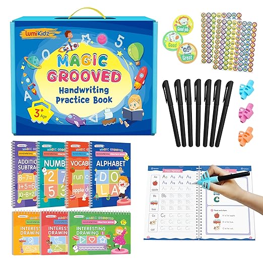 Magic Grooved Writing Practice for Kids Ages 3–5 - Reusable Grooved Writing Books for Kids 3–5 - Handwriting Practice for Kids 5–7 - Preschool Tracing Books & Learning Activities