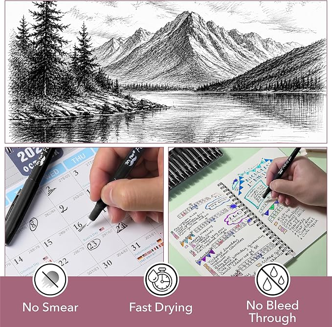Mr. Pen- Felt Tip Pens, 36 Pack, 0.7 mm, Black Felt Tip Pens Bulk, Fast Dry, No Smear, Planner Markers for Underlining, Writing, Drawing, Journaling Supplies