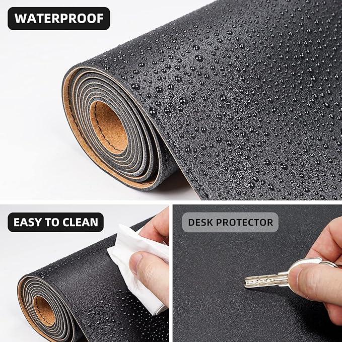AFIING Large Desk Mat 47" x 17", Dual-Sided Natural Cork & PU Leather Desk Pad, Non-Slip Waterproof Mouse Pad for Office, Home & Gaming, Black