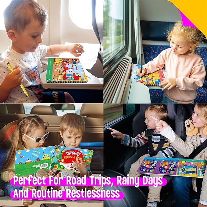 SpriteGru 28 Dry Erase Activities Book, Reusable & Erasable Game Pad, Explore and Find Games Interesting Educational Toy and Learning Tool for Road Trip Airplane Travel