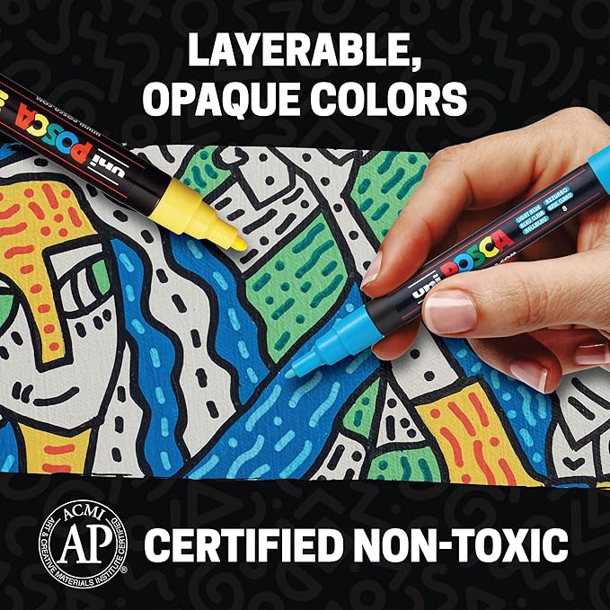 POSCA PC-5M Water-Based Paint Markers, Medium Point (1.8-2.5mm), Assorted Colors, 36 Pack with Display Caddy