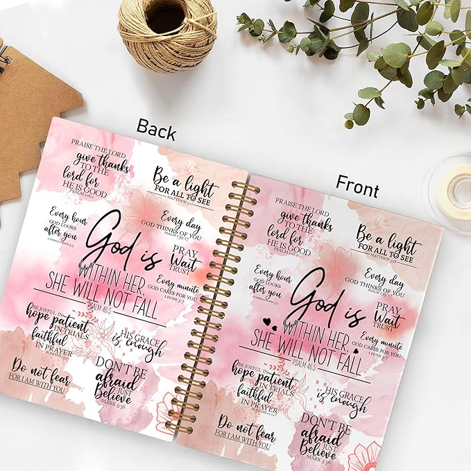 QLMX Pink God Is Within Her She Will Not Fall Spiral Notebook, Christian Gifts for Women A4 Journal Notebook, Bible Notebooks for School Work, Inspirational Religious Office Supplies Gifts, 8.3x11.7In