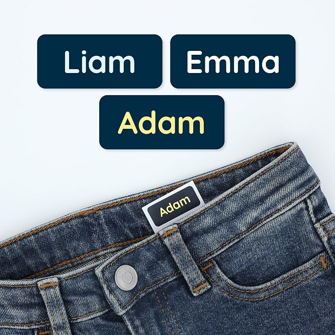 TeddyLabels - Clothing Labels for Nursing Home (60) – Self-Adhesive Name Tags for Clothes and Personal Items. Personalized Labels for Daycare, Nursing Homes, and Laundry Use - Dark Navy Blue