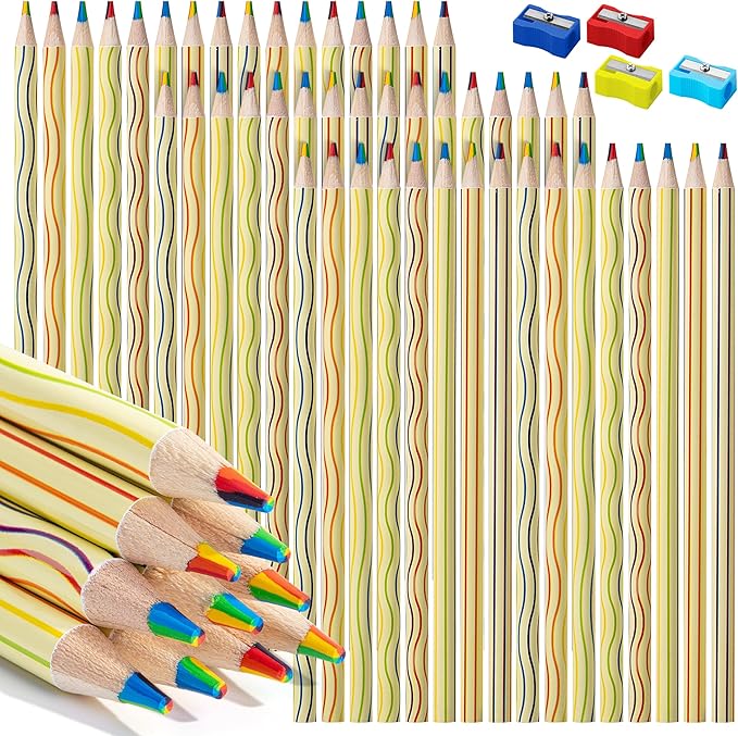 Mr. Pen- Rainbow Pencils Bulk, 48 Pack, 7-in-1 Multi-Color Rainbow Colored Pencils with 4 Sharpeners, Vibrant Drawing and Coloring Pencils for Kids, Party Favors, School, Art, Gift Supplies