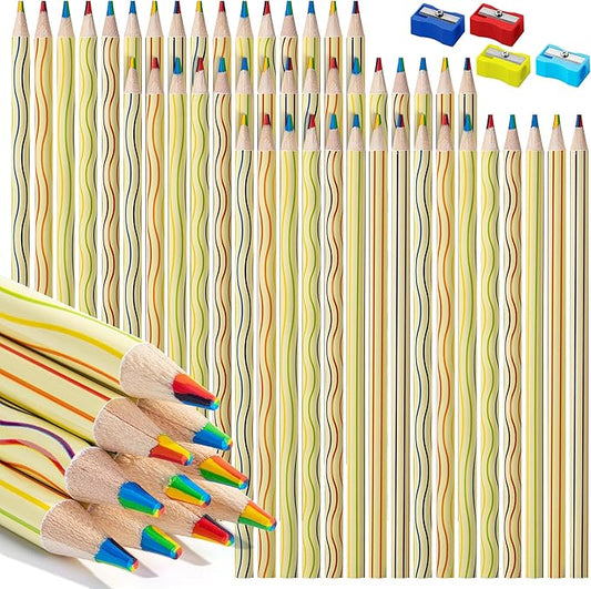 Mr. Pen- Rainbow Pencils Bulk, 48 Pack, 7-in-1 Multi-Color Rainbow Colored Pencils with 4 Sharpeners, Vibrant Drawing and Coloring Pencils for Kids, Party Favors, School, Art, Gift Supplies