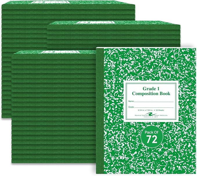 ROARING SPRING Primary Composition Book, Handwriting Notebook for Kids (4K - 1st Grade), Grade 1 Ruled, 1" Skip-Line Manuscript Paper, Flexible Cover, 9.75" x 7.5", 50 Sheets/100 Pages, 72 Pack