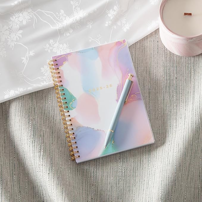 Blue Sky Ashley G 2025-2026 Weekly and Monthly Academic Year Planner Calendar, July 2025 - June 2026, 5" x 8", Flexible Cover, Wirebound, Laminated Tabs, Multi Color Smoke