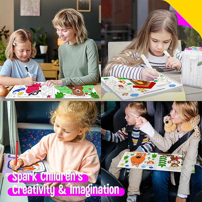 SpriteGru Coloring Activity Book, 30 Dry-Erase Pages Animals to Color, Fun & Creative Coloring Pages for Toddlers, Kids, Teens, Adults, Reusable Activity Pad for Road Trip, Travel, at Home
