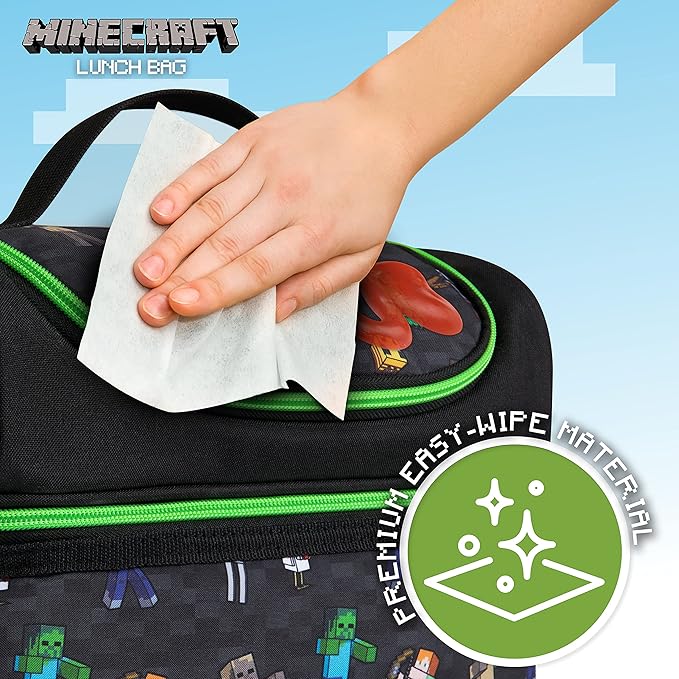 Minecraft Insulated Lunch Bag for Kids Creeper Lunchbox for Boys School Supplies Food Carrier Snacks Picnic Beach Days Travel Gamer Gifts for Kids (Black)