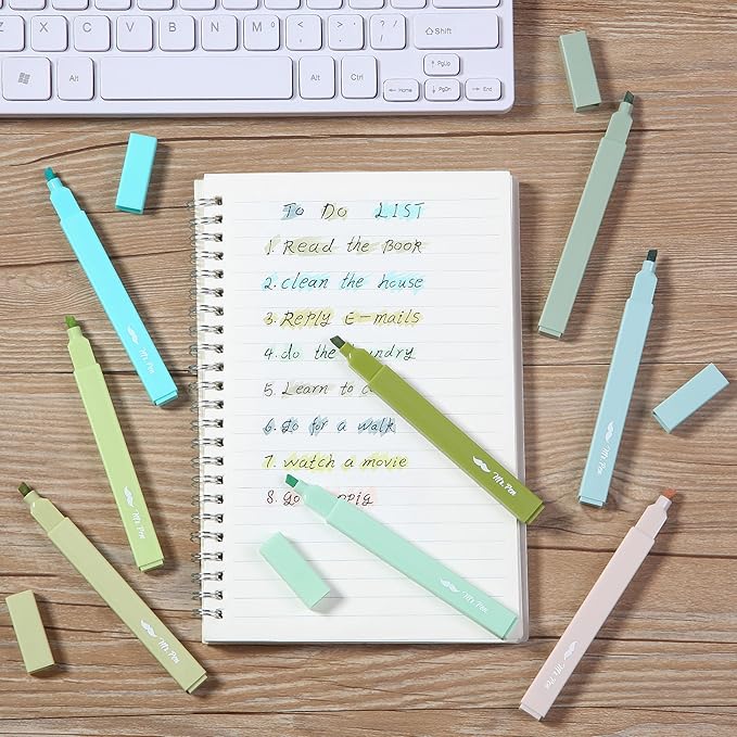 Mr. Pen- Aesthetic Highlighters No Bleed, 8 Pack, Shades of Green, Chisel Tip, Cute Highlighters Assorted Colors for Journaling, Highlighting, Underlining, Fast Dry, Back to School Supplies