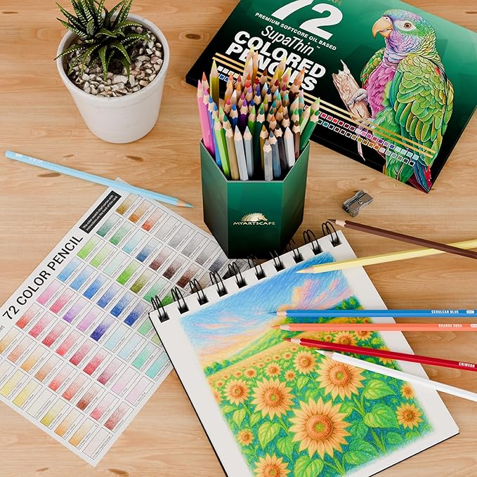 MyArtscape Colored Pencils Set of 72 – Professional Colored Pencils for Drawing & Sketching – Oil Based Soft Core Artist Pencils with 2.9mm Break Resistant Core, Roll Up Case