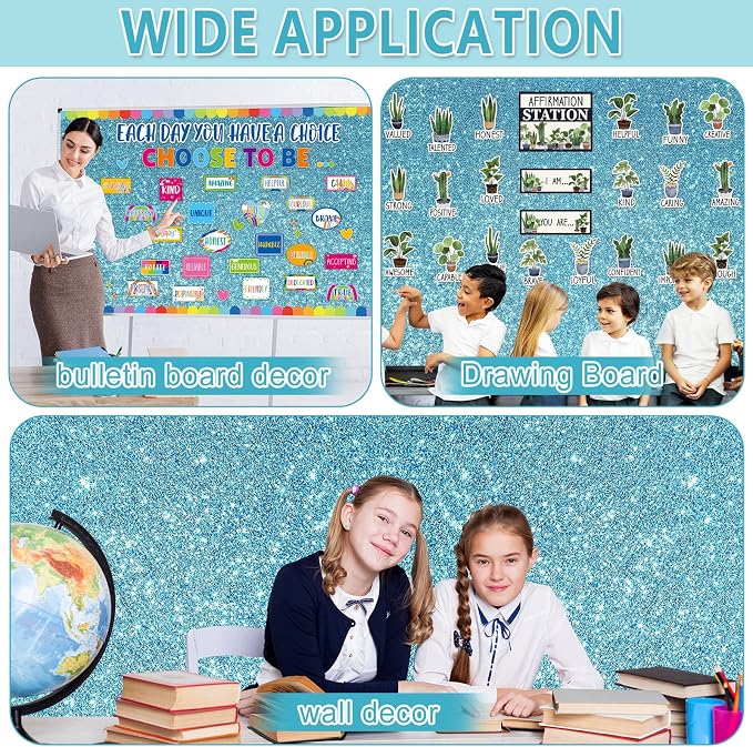 Glitter Light Blue Bulletin Board Roll Non-Woven Fabric Poster 15.7" x12 Ft
