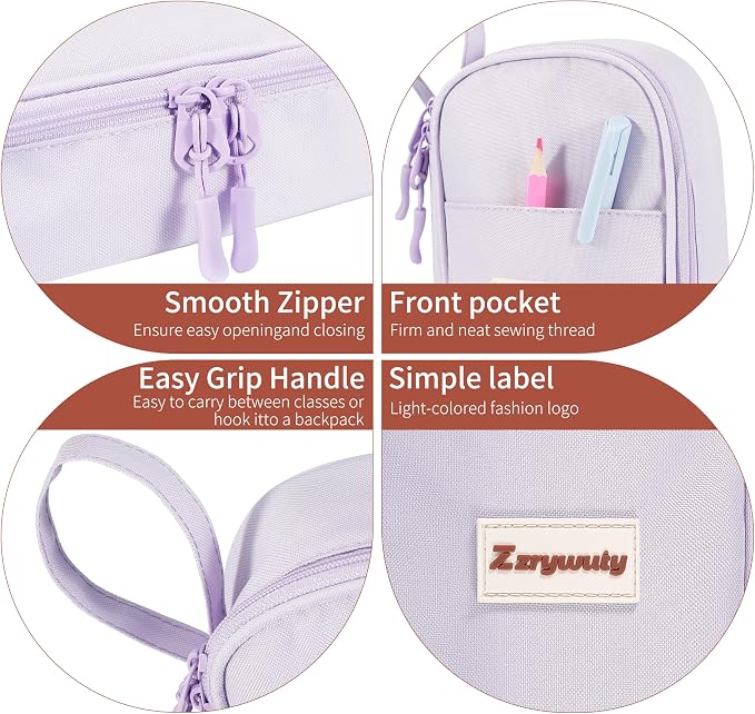 Zzrywuty Cute Pencil Case Pouch, Big Pencil Case Bag Storage High Capacity Pouch Holder Box Organizer for Women & Men，Purple