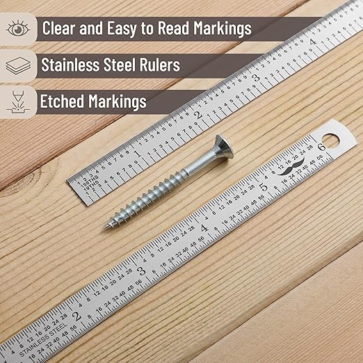 Mr. Pen- Machinist Ruler, 6 Inch, 2 Pack, Stainless Steel Imperial, Precision Measuring Tool, 1/10, 1/100, 1/32, 1/64 Inch Graduation for Engineering, Carpentry, Drafting, Office, School
