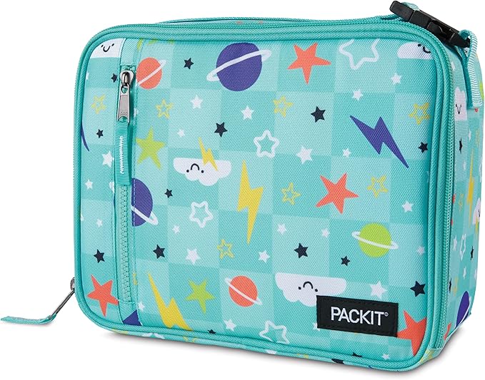 PackIt Freezable Classic Lunch Box, Happy Clouds, Built with EcoFreeze Technology, Collapsible, Reusable, Zip Closure With Zip Front Pocket and Buckle Handle, Designed for Fresh Lunch On the Go