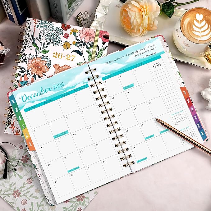 Planner 2026-2027 - Weekly & Monthly Planner, Jul 2026-Jun 2027, Academic Planner 26-27, 6.4"×8.5", Tabs, Thick Paper, Twin-Wire Binding, Back Pocket, Inspirational Quotes for Office Home School