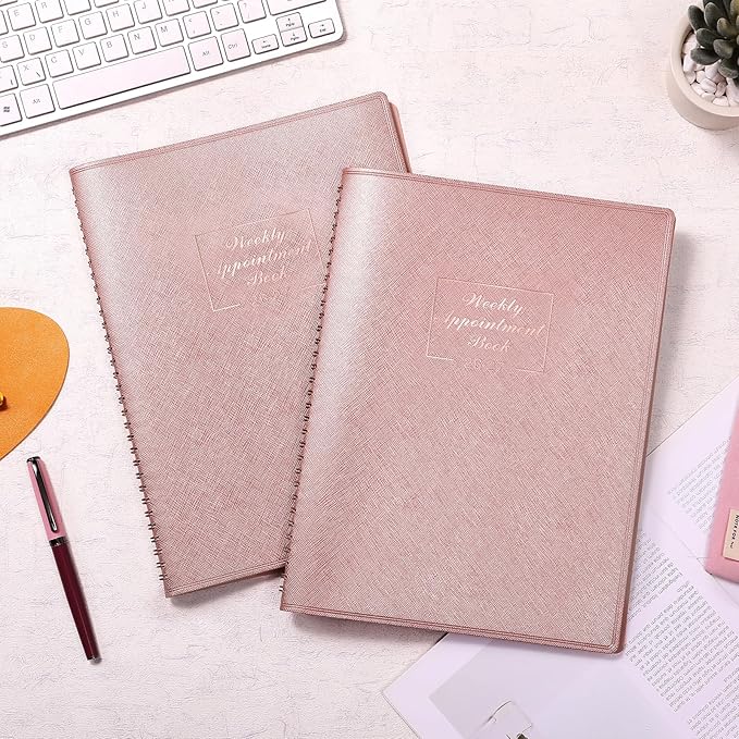 MaaIbok Appointment Book 2026-2027 for School, Office, Home Faux Leather Tab, 15-Minute, Spiral Bound Hourly Planner Appointment Scheduling Book with Tabs - Rose Gold 8.5" x 11"