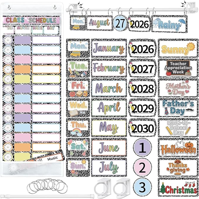 Colarr Classroom Daily Schedule and Magnetic Flip Calendar Bulletin Board Set Classroom Schedule Cutesy Visual Back to School Theme Decor for Preschool Elementary School Home Activity Supplies